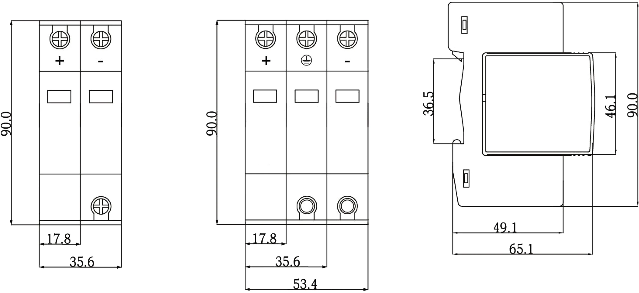 Dimentions JL7UZ Photovoltaic DC Surge Protective Device